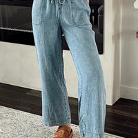 Drawstring High Waist Jeans with Pockets