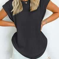 Textured Round Neck Cap Sleeve Blouse