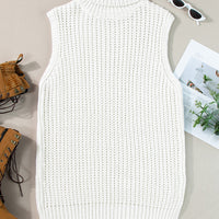 Slit Turtleneck Sleeveless Sweater Vest