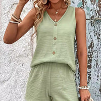 V-Neck Wide Strap Top and Shorts Set