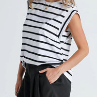 Striped Round Neck Cap Sleeve T-Shirt