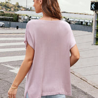 Notched Short Sleeve Knit Top