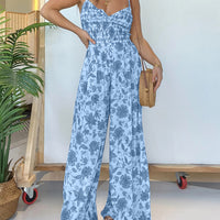 Full Size Printed Spaghetti Strap Wide Leg Jumpsuit