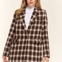 And The Why Full Size Plaid Brushed One Button Blazer