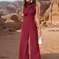 Ruched Mock Neck Sleeveless Jumpsuit