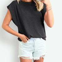 Textured Round Neck Cap Sleeve Blouse