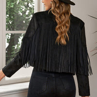 Fringe Trim Lapel Collar Cropped Blazer