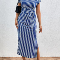 Tied Striped Round Neck Short Sleeve Tee Dress