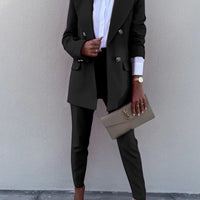 Lapel Collar Long Sleeve Blazer and Pants Set