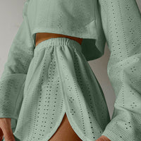 Eyelet Round Neck Top and Shorts Set