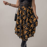 Floral Buttoned Ruffle Hem Skirt