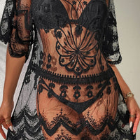 Lace Round Neck Half Sleeve Cover-Up