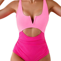 Tied Cutout Contrast One-Piece Swimwear