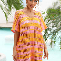 Tassel Openwork Striped V-Neck Cover Up