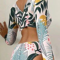 Crisscross Round Neck Long Sleeve Swimwear