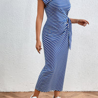 Tied Striped Round Neck Short Sleeve Tee Dress