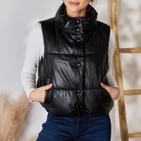 Love Tree Faux Leather Snap and Zip Closure Vest Coat