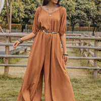 Scoop Neck Half Sleeve Wide Leg Jumpsuit