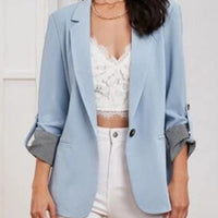 Lapel Collar Roll-Tab Sleeve Blazer