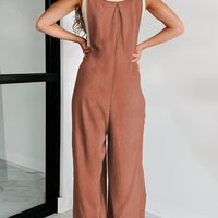 Waffle-knit Wide Leg Overall with Pockets