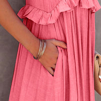 Ruffled Sleeveless Tiered Maxi Dress with Pockets