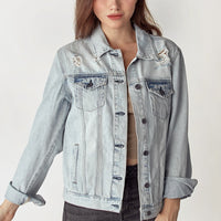 RISEN Distressed Button Up Jacket