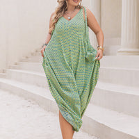 Plus Size Printed V-Neck Wide Leg Jumpsuit