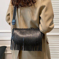 PU Leather Fringe Studded Crossbody Bag