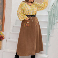 Plus Size Embroidered Pocketed High Waist Skirt