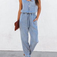 Drawstring Waist Sleeveless Jumpsuit