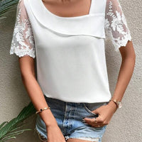 Full Size Asymmetrical Neck Short Sleeve Top