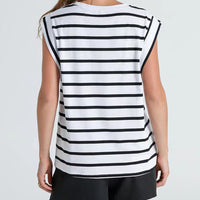 Striped Round Neck Cap Sleeve T-Shirt