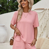 Ribbed Round Neck Top and Shorts Set