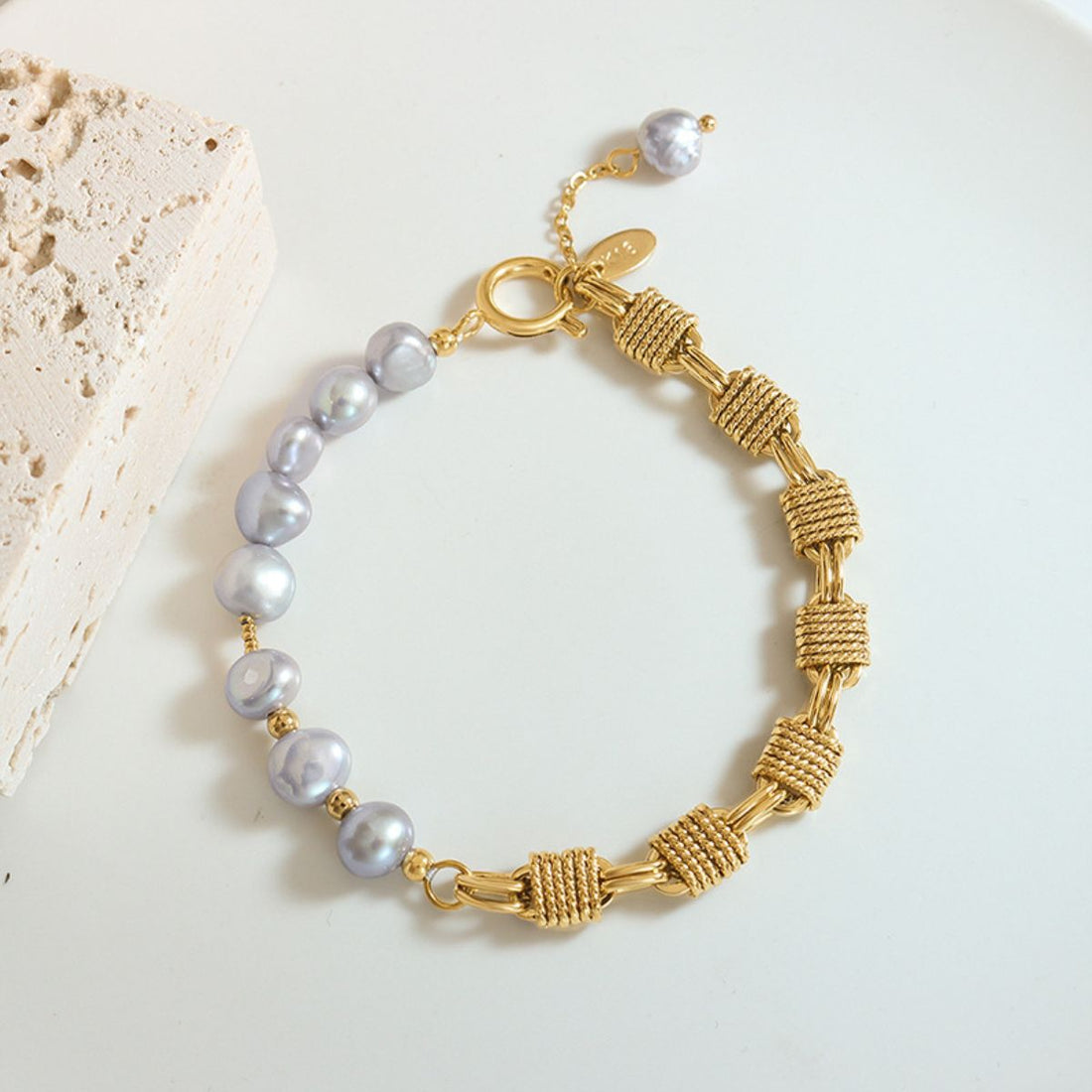 Half Pearl Half Chain Stainless Steel Bracelet