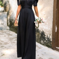 V-Neck Short Sleeve Wide Leg Jumpsuit