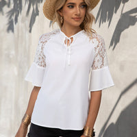 Lace Detail Tie Neck Half Sleeve Blouse