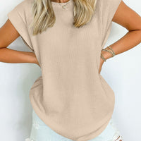 Textured Round Neck Cap Sleeve Blouse