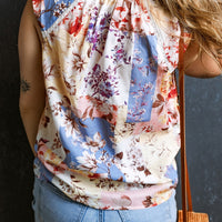 Printed Tie Neck Cap Sleeve Blouse