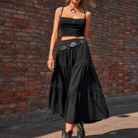 Elastic Waist Tiered Midi Skirt