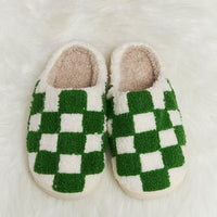 Melody Checkered Print Plush Slide Slippers