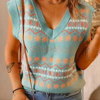 Geometric V-Neck Knit Vest