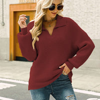 Horizontal Ribbing Johnny Collar Sweater