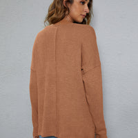 Dropped Shoulder High-Low Waffle-Knit Top