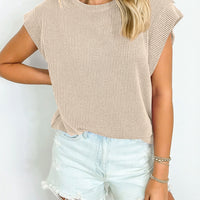 Textured Round Neck Cap Sleeve Blouse