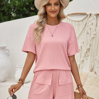 Ribbed Round Neck Top and Shorts Set