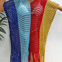 Fringe Color Block Scoop Neck Cover Up