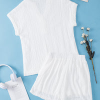 Notched Short Sleeve Top and Shorts Set