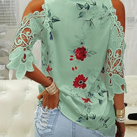 Full Size Lace Printed Half Sleeve Blouse