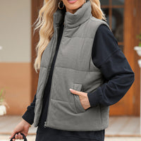 Pocketed Zip Up Turtleneck Vest Coat