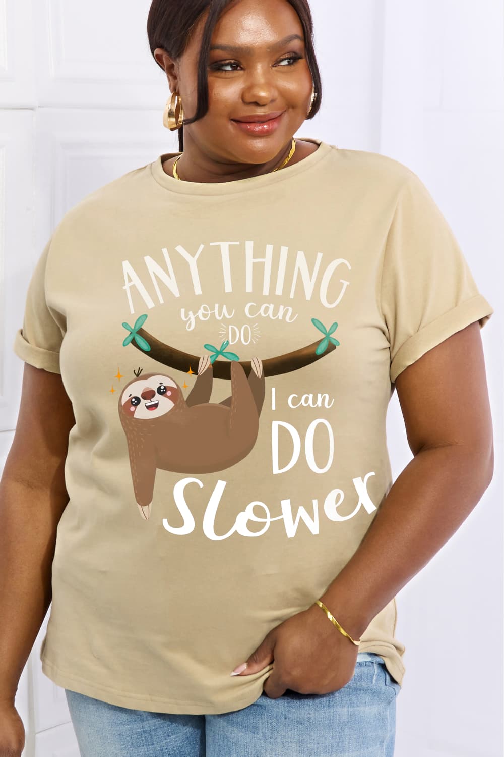 Simply Love Full Size ANYTHING YOU CAN DO I CAN DO SLOWER Graphic Cotton Tee